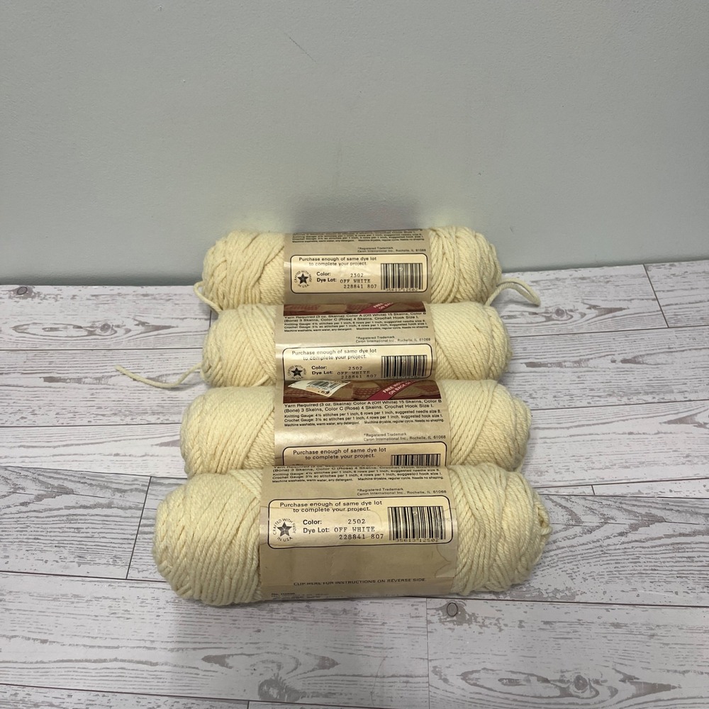 VTG Caron Premium Acrylic Yarn Off White 2502 4 Skeins Lot of 4 Crochet